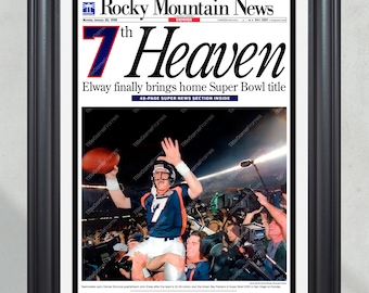 1998 Denver Broncos Super Bowl Champions '7th Heaven'  Framed Newspaper