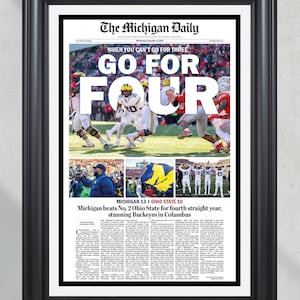 Los Wolverines de Michigan 2024 derrotan a Ohio State "Go For Four" Periódico enmarcado Michigan Daily