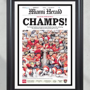 2025 Florida Panthers &quot;CHAMPS!&quot; Stanley Cup Framed Front Page Newspaper