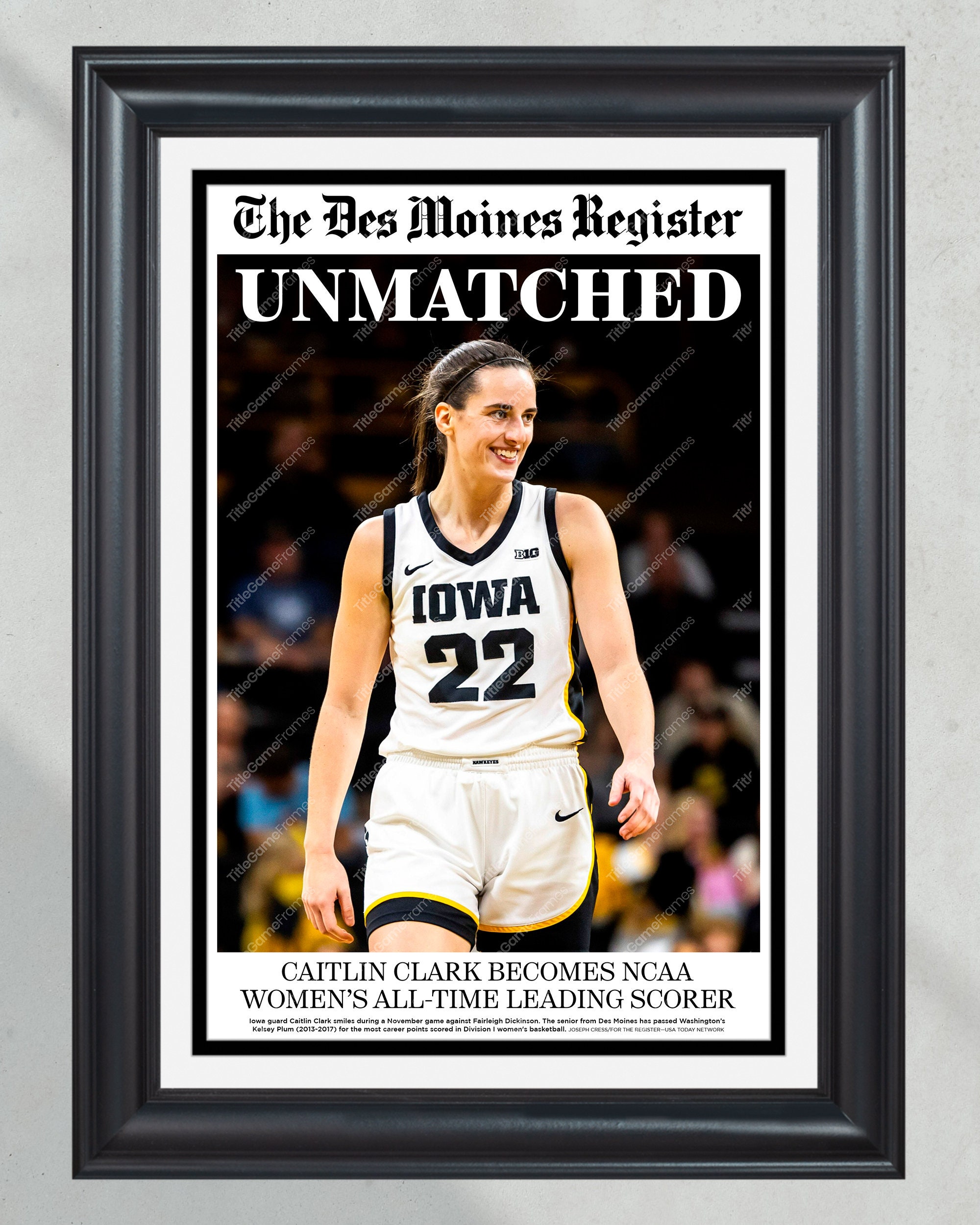 2024 Caitlin Clark 'UNMATCHED' All Time Scoring Record Women's Basketball Wall Art PT60885