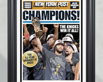 2026 New York Knicks “CHAMPIONS!” Jalen Brunson MVP NBA Finals Framed Newspaper