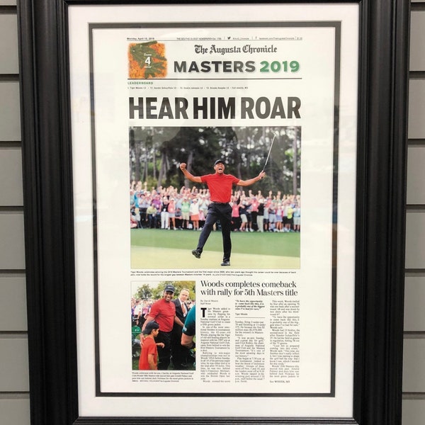 Impresión de periódico enmarcada Campeón del Tiger Woods Masters 2019