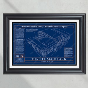 Houston Astros Minute Maid Park Stadium Ballpark Blueprint Baseball Wall Art