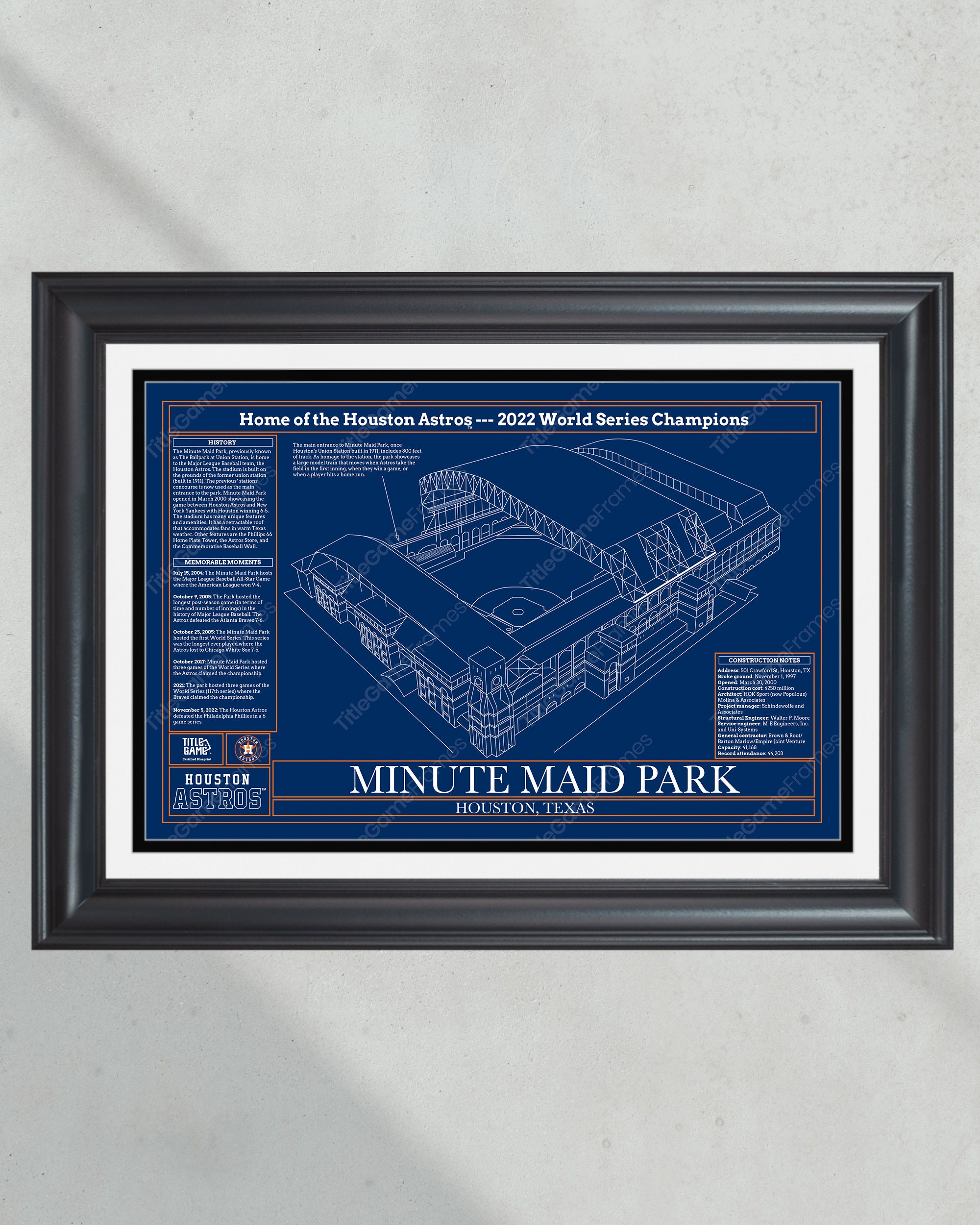 Houston Astros Minute Maid Park Stadium Ballpark Blueprint Baseball Wall Art PT60864
