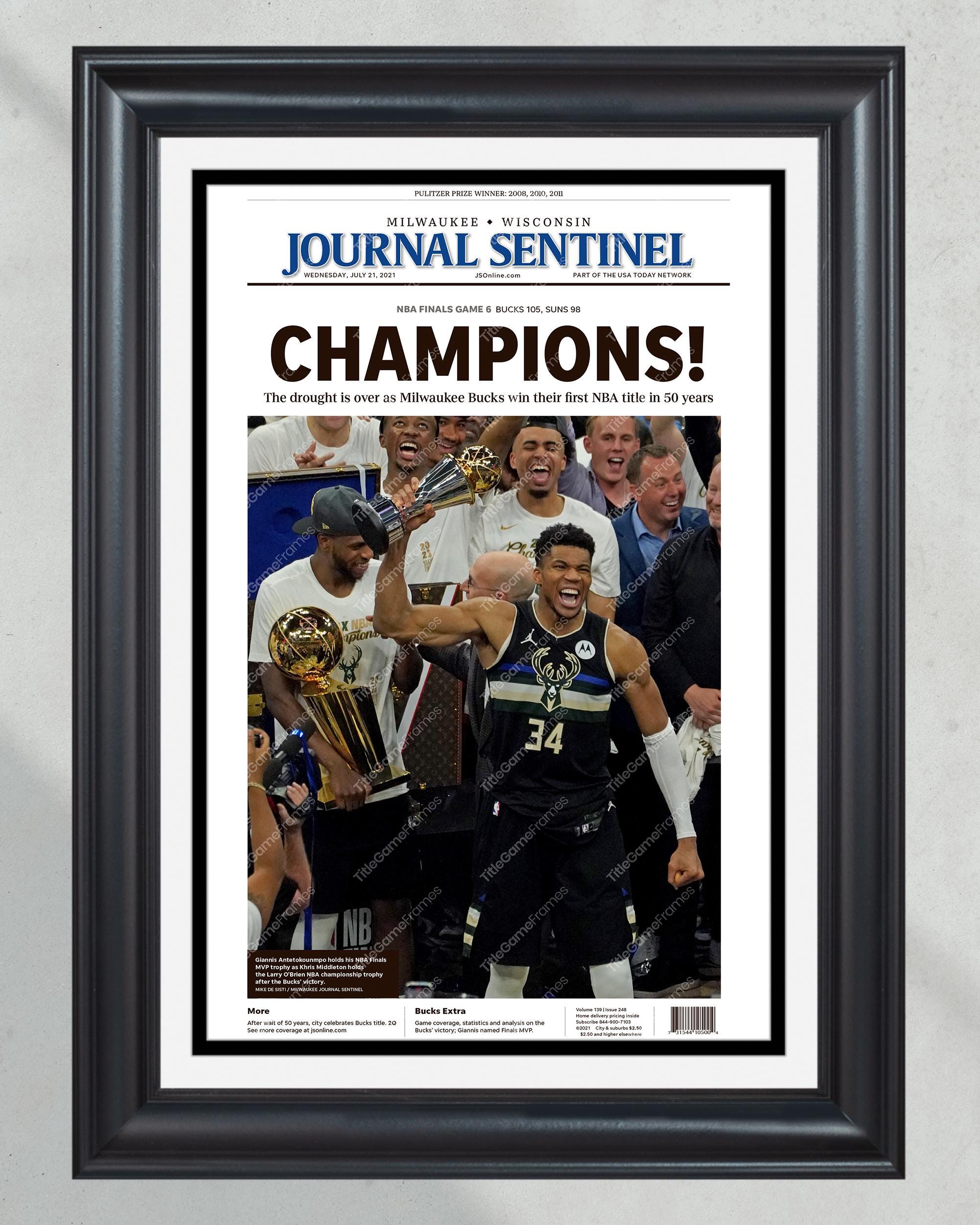 2021 Milwaukee Bucks NBA Champions Framed Newspaper Front Page Print PT61087