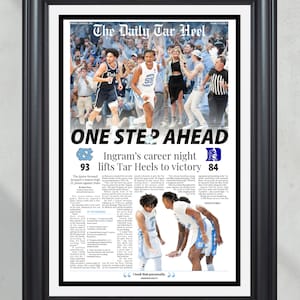 2024 North Carolina Tar Heels Defeat Duke 'One Step Ahead' Framed Front Page