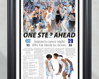 A vitória dos Tar Heels da Carolina do Norte sobre Duke em 2024 foi emoldurada na primeira página.