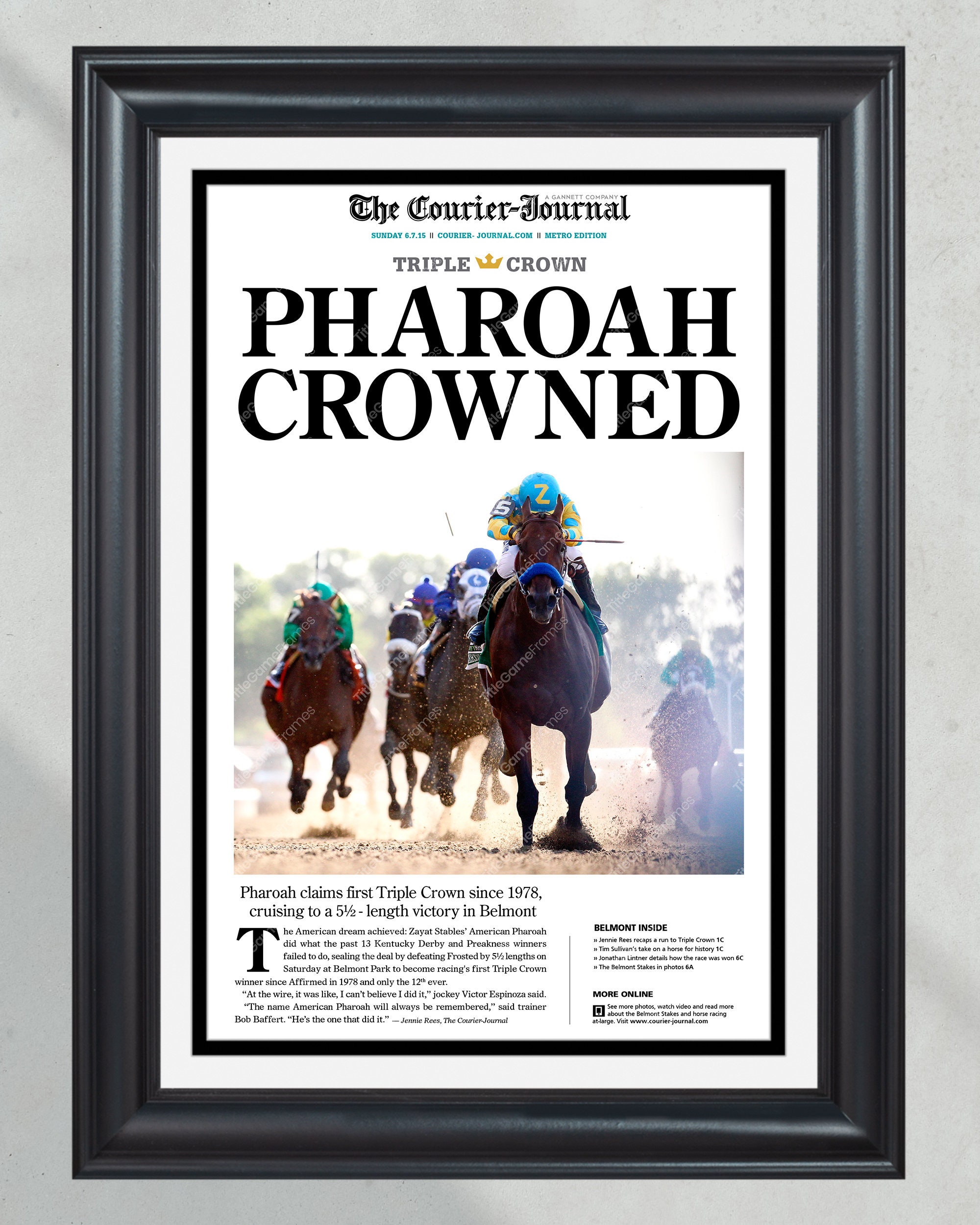 2015 Triple Crown Winner American Pharoah Framed Front Page Newspaper PT60693