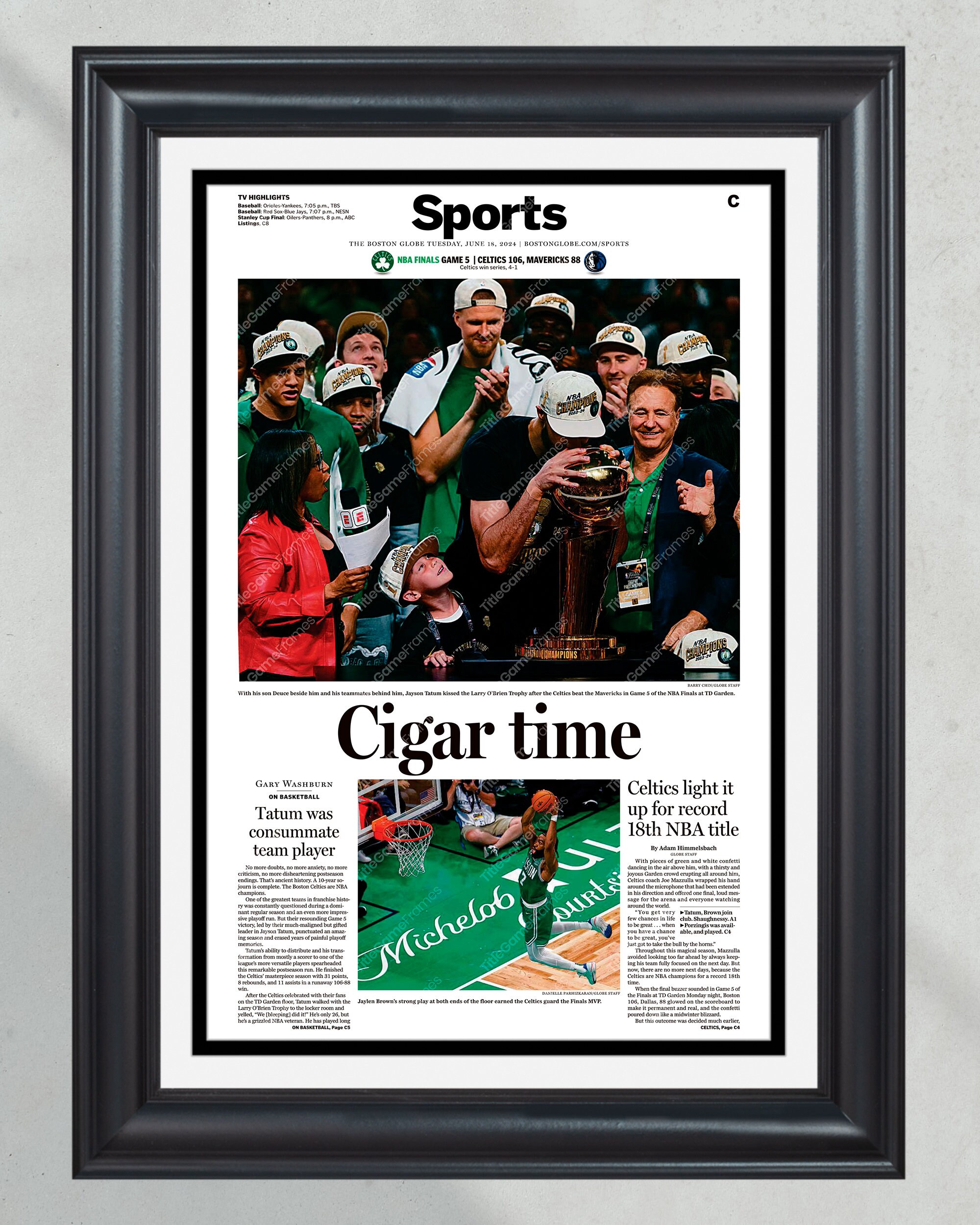 2024 Boston Celtics Championship Glory 'Cigar Time' Framed Commemorative Newspaper PT60700