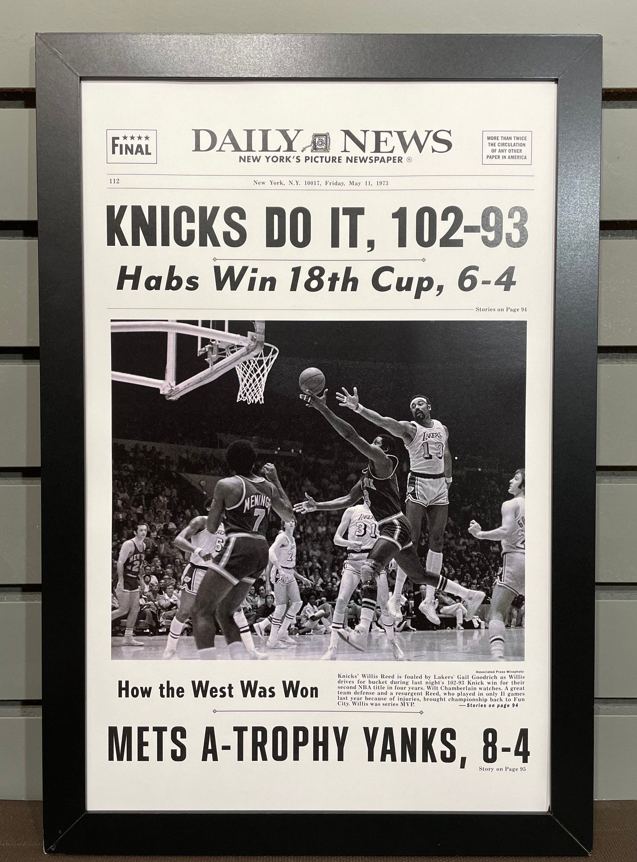 1973 New York Knicks NBA Champion Framed Front Page Newspaper Print – Title  Game Frames