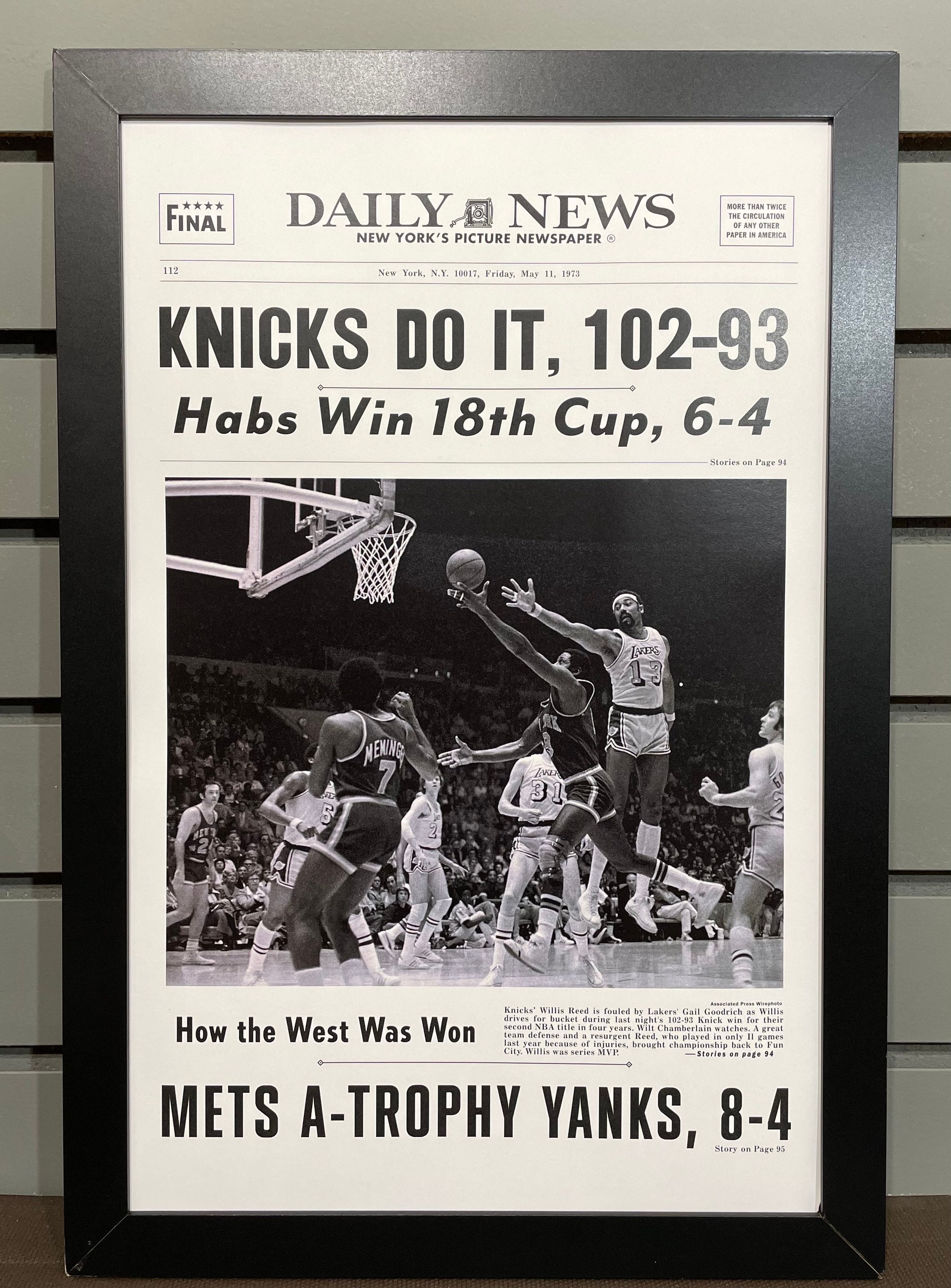 1973 New York Knicks NBA Champion Framed Front Page Newspaper 