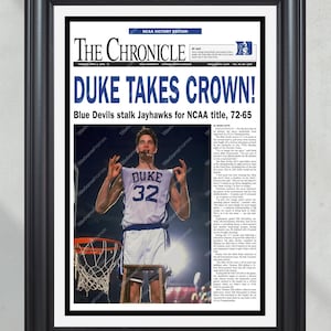 1991 Duke Blue Devils NCAA Basketball National Champions Framed Newspaper - &#39;Duke Takes Crown&#39;