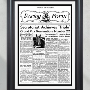 1973 Secretariat Triple Crown Winner Framed Front Page Newspaper Print