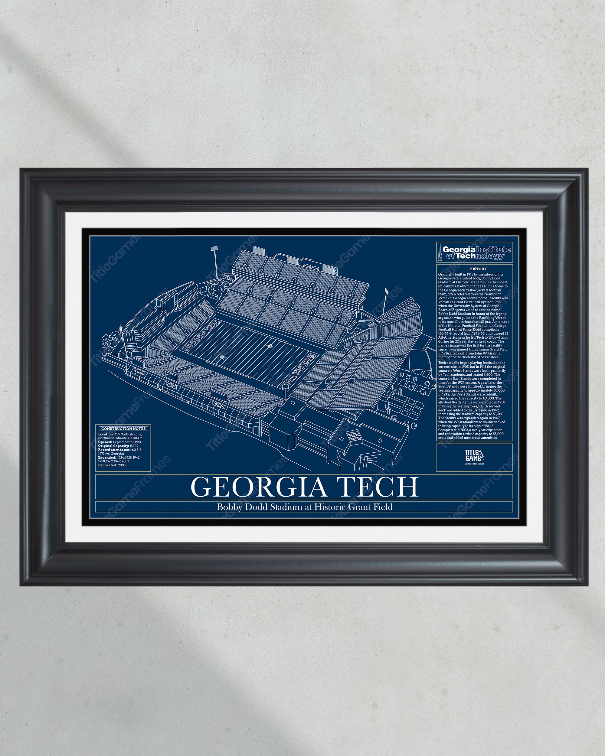 Georgia Tech Yellow Jackets Bobby Dodd Football Stadium Blueprint PT60824