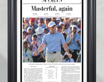 2026 Masters Tournament “Masterful, Again!” Rory McIlroy Repeat Victory Framed Newspaper