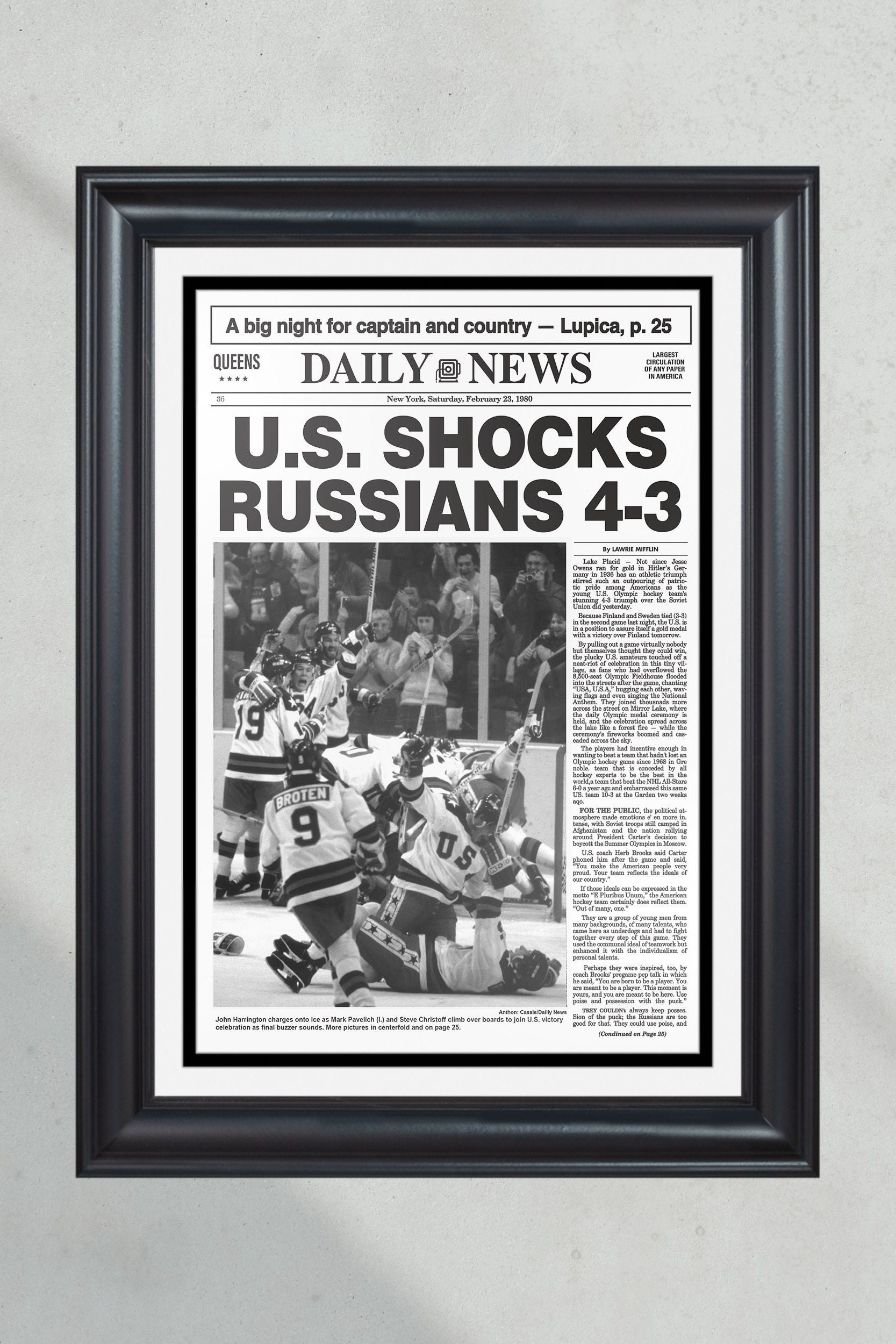 1980 USA Olympic Hockey Team Wins Gold Medal Front Page Newspaper Print Miracle on Ice PT60309
