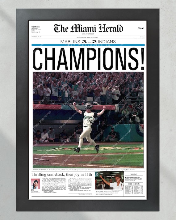 LAREINE 会報 1997 Florida Marlins World Series Champions Framed Front Page