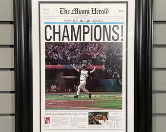 1997 Florida Marlins World Series Champions Framed Front Page Newspaper Print