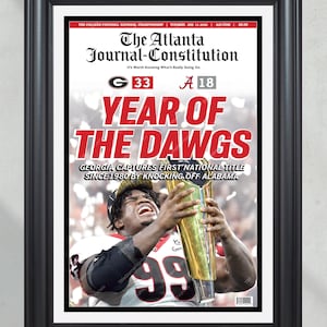 2022 Georgia Bulldogs - Year Of The Dawgs - College Football National Champions Framed Front Page Newspaper Print