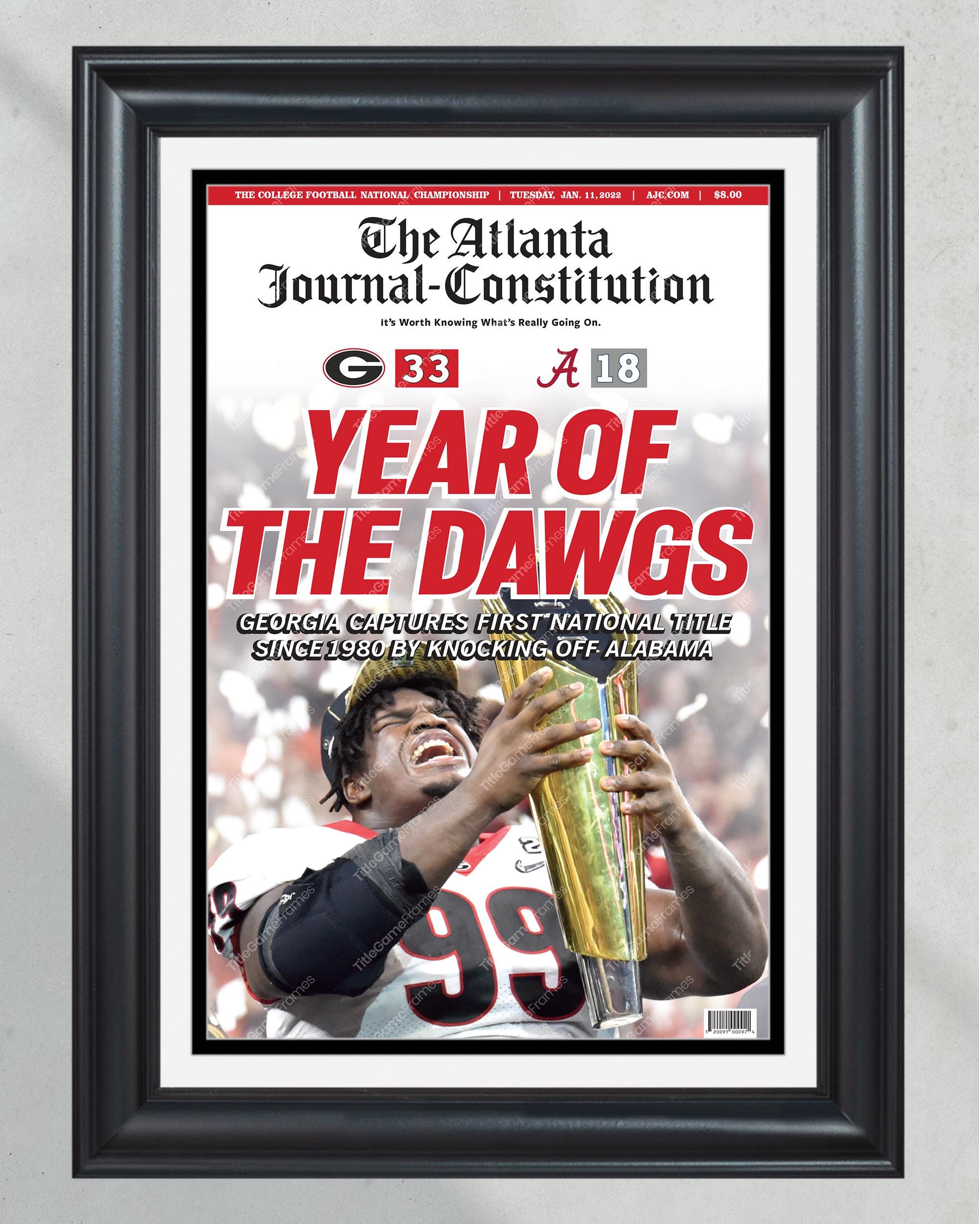 2022 Georgia Bulldogs - Year Of The Dawgs - College Football National Champions Framed Front Page Newspaper Print PT60331