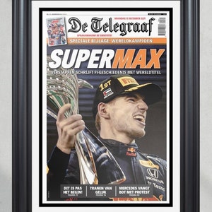 2021 Max Verstappen Beats Lewis Hamilton F1 World Champion Abu Dhabi Framed Front Page Newspaper Print