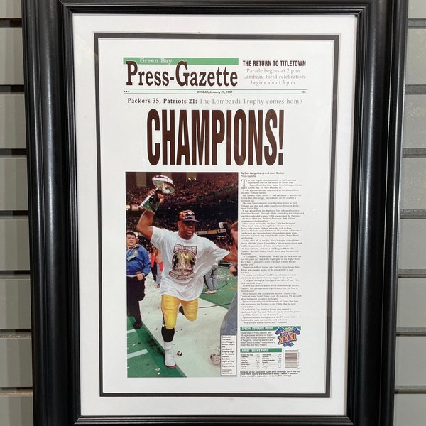 1997 Green Bay Packers Super Bowl Framed Newspaper Cover Print Reggie White