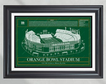 Miami Football Orange Bowl Stadium Blueprint (1937-2008) Home of the Hurricanes