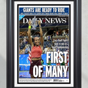 2023 Coco Gauff US Open Victory: Framed Front Page Newspaper