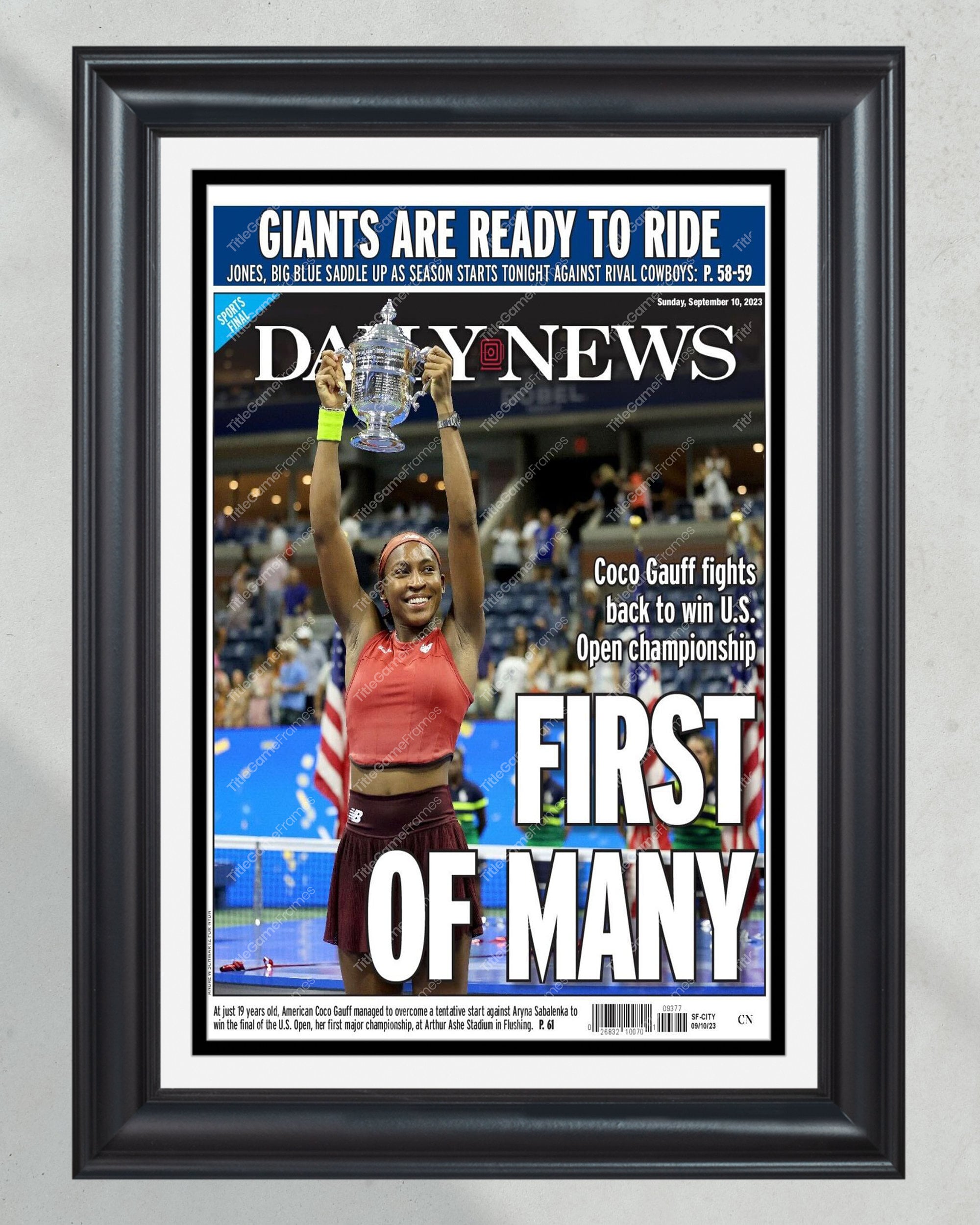 2023 Coco Gauff US Open Victory: Framed Front Page Newspaper PT60793