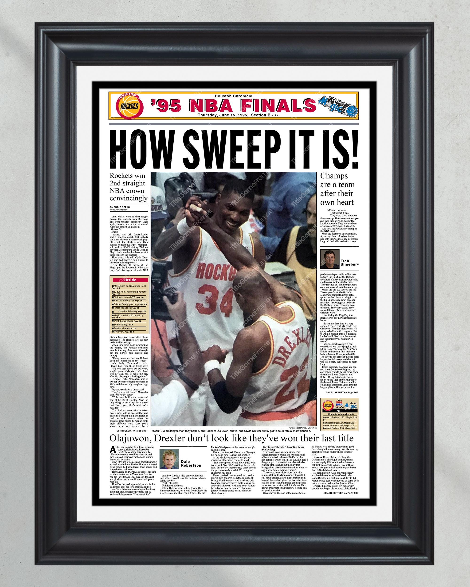 1995 Houston Rockets 'How Sweep Is It' NBA Champions Framed Front Page Newspaper PT60950