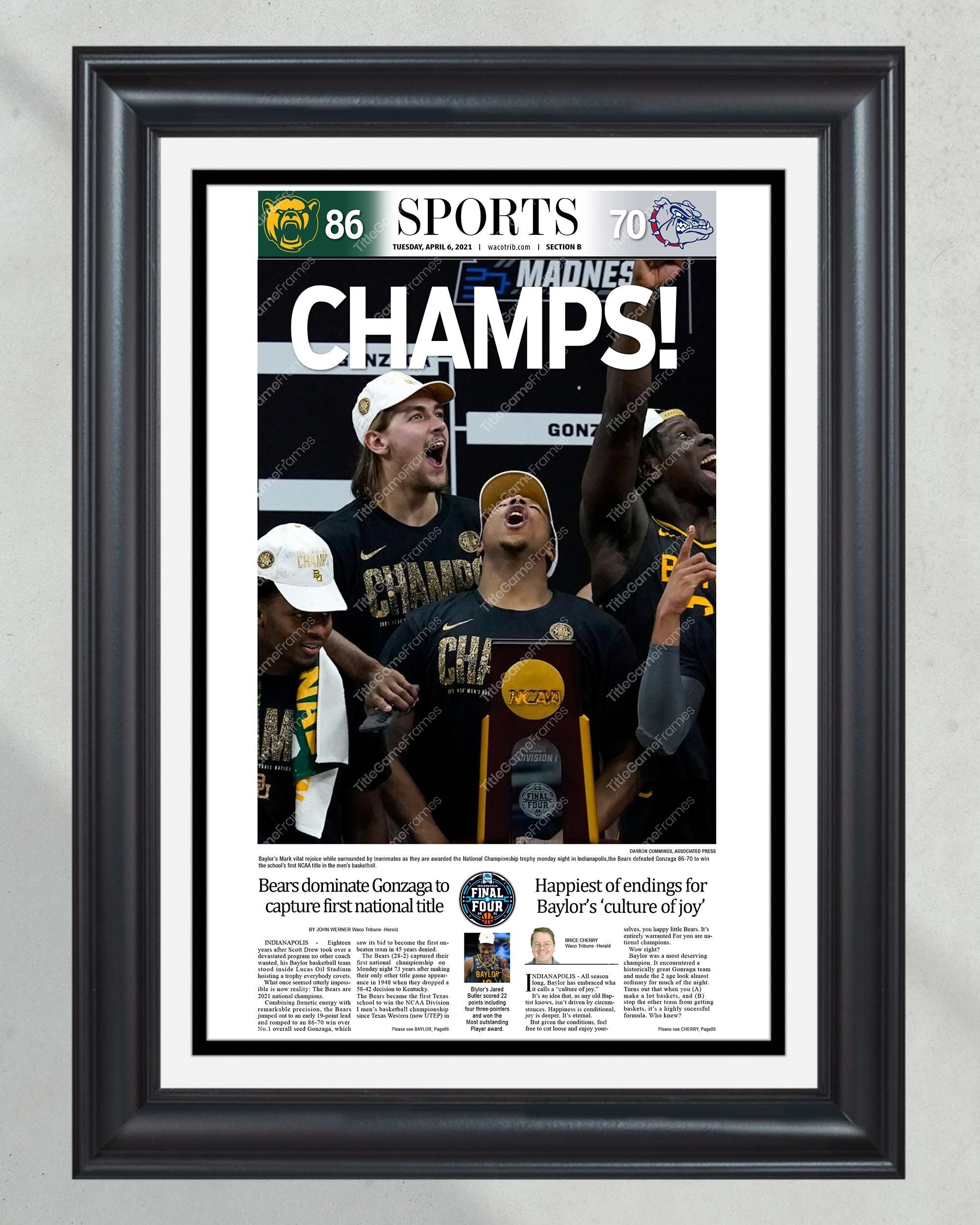 2021 Baylor Bears NCAA Basketball National Title 'CHAMPS!' Front Page Newspaper Print PT60564