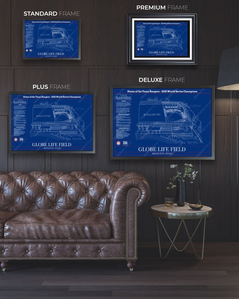 Texas Rangers Frame Texas Rangers Globe Life Field Stadium Ballpark Blueprint Baseball Wall ...