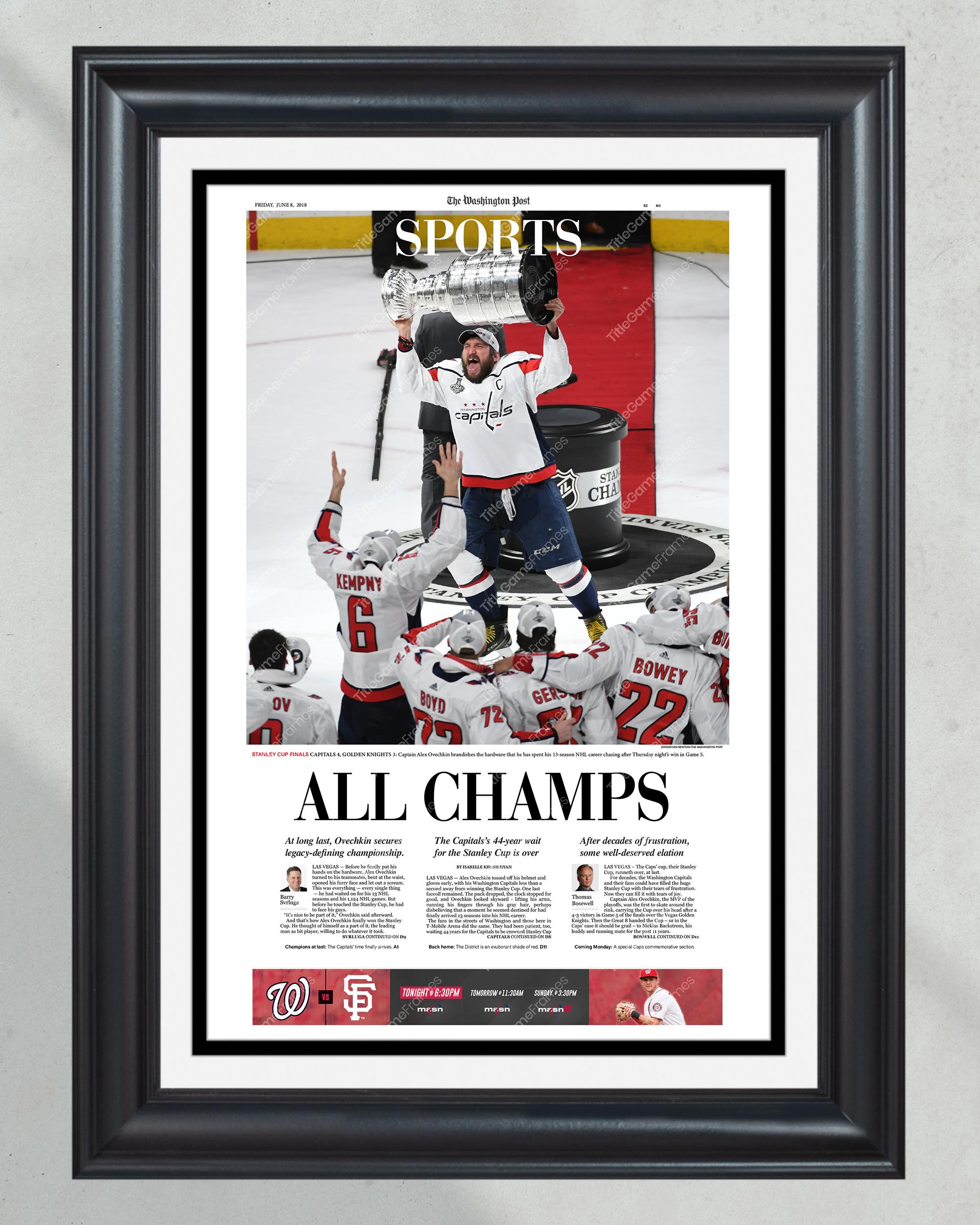 2018 Washington Capitals "All Champs" Stanley Cup Champions Framed Front Page Newspaper Print PT60868