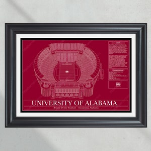 Universität von Alabama Bryant Denny Stadium Blueprint Football Print