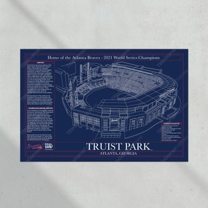 Truist Park Blueprint Print-Only with Rich Braves Team-Themed Navy Blue Background.
