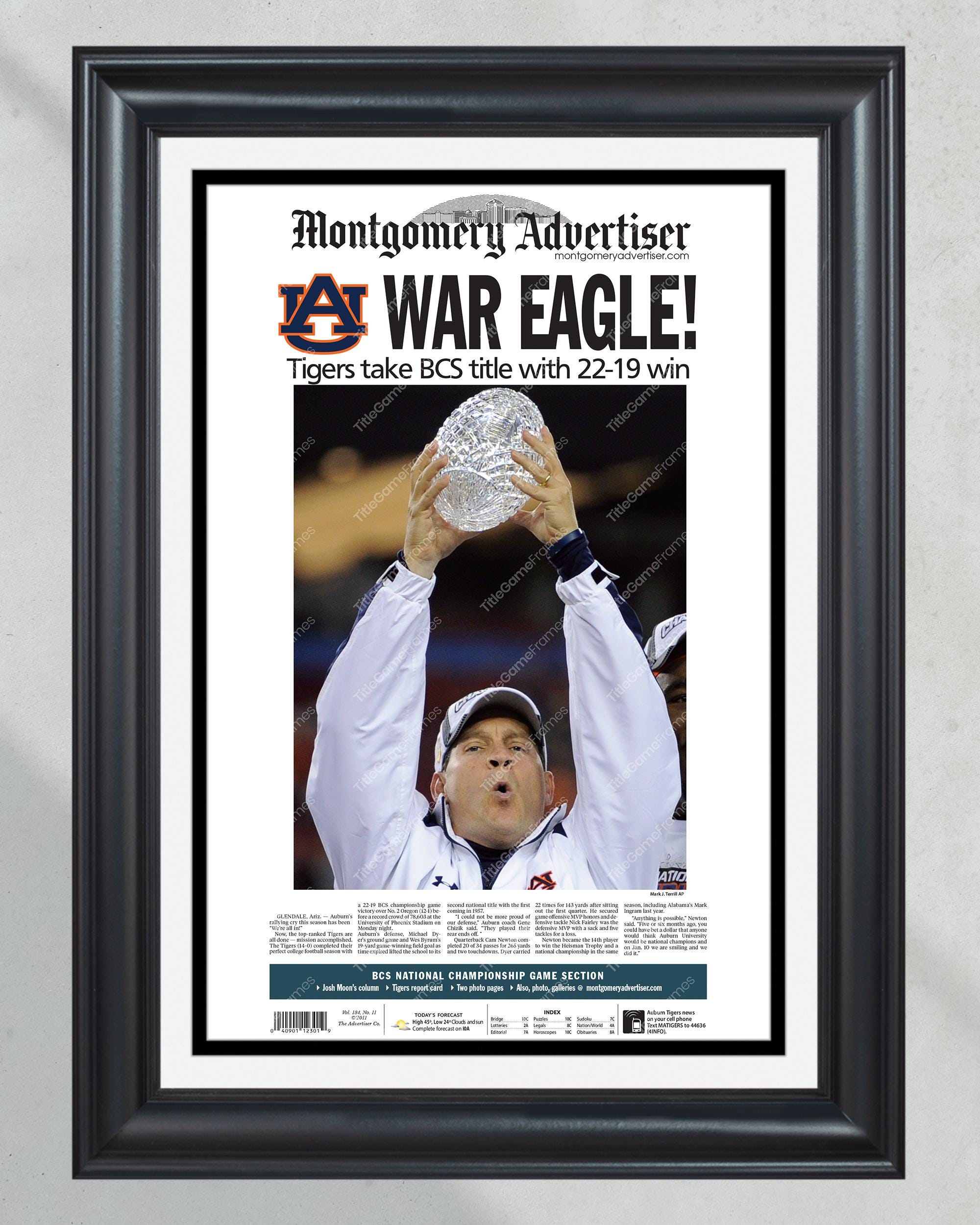 2010 Auburn Tigers War Eagle NCAA College Football National Champions Framed Front Page Newspaper Print PT60759
