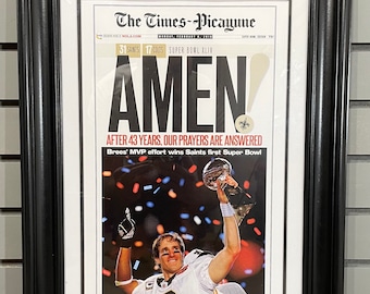 2010 New Orleans Saints Super Bowl XLIV Drew Brees Framed High Quality Newspaper Print   Drew Brees