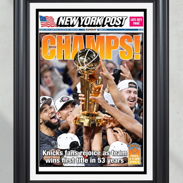 2026 New York Knicks “CHAMPS!” Championship Framed Newspaper – First Title in 53 Years Wall Art