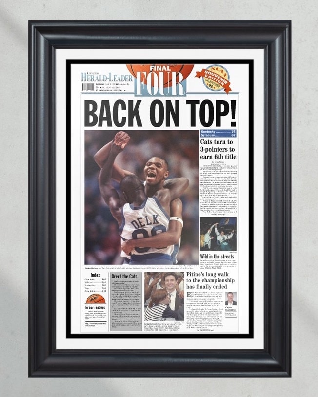 1996 Kentucky Wildcats NCAA College Basketball Champions Framed Front Page Newspaper Print PT60488