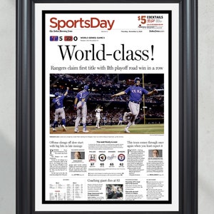 2023 Texas Rangers Meister: &#39;Weltklasse!&#39; - Gerahmte Titelseite Zeitung