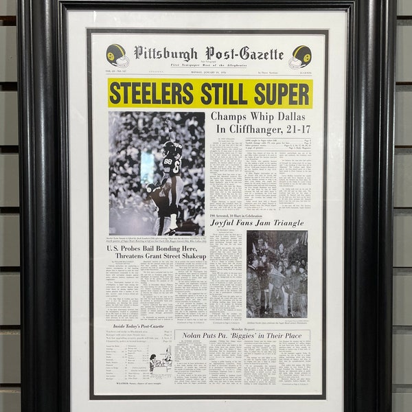 1976 Pittsburgh Steelers Super Bowl X  Champions Framed Front Page Newspaper Print