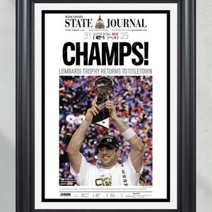 2011 Aaron Rogers Green Bay Packers Super Bowl Champions Framed Front Page Newspaper Print