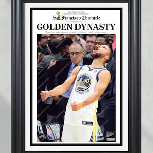 2018 Golden State Warriors &#39;GOLDEN DYNASTY&#39; NBA Champions Framed Newspaper - Steph Curry