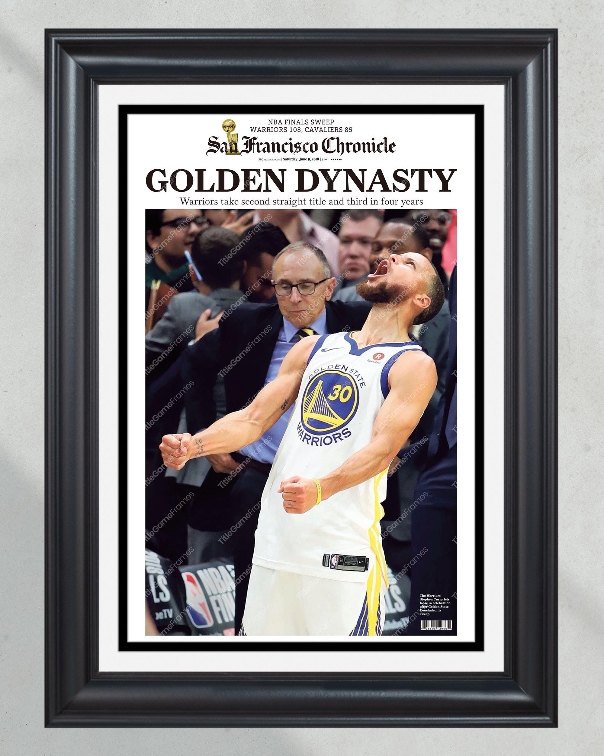 2018 Golden State Warriors 'GOLDEN DYNASTY' NBA Champions Framed Newspaper - Steph Curry PT61016