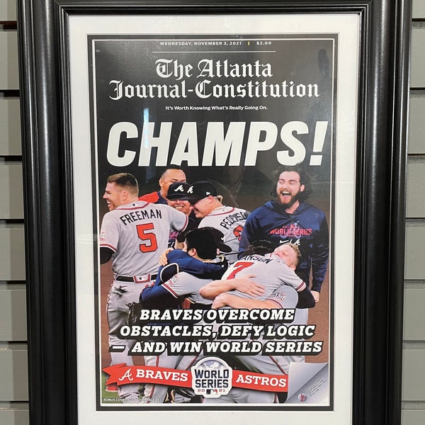 2021 Atlanta Braves World Series Champions Framed Front Page Newspaper Print “Champs”