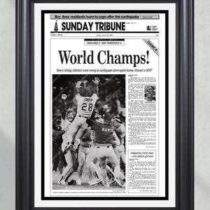 1989 Oakland A’s World Series Champions Framed Front Page Newspaper Print