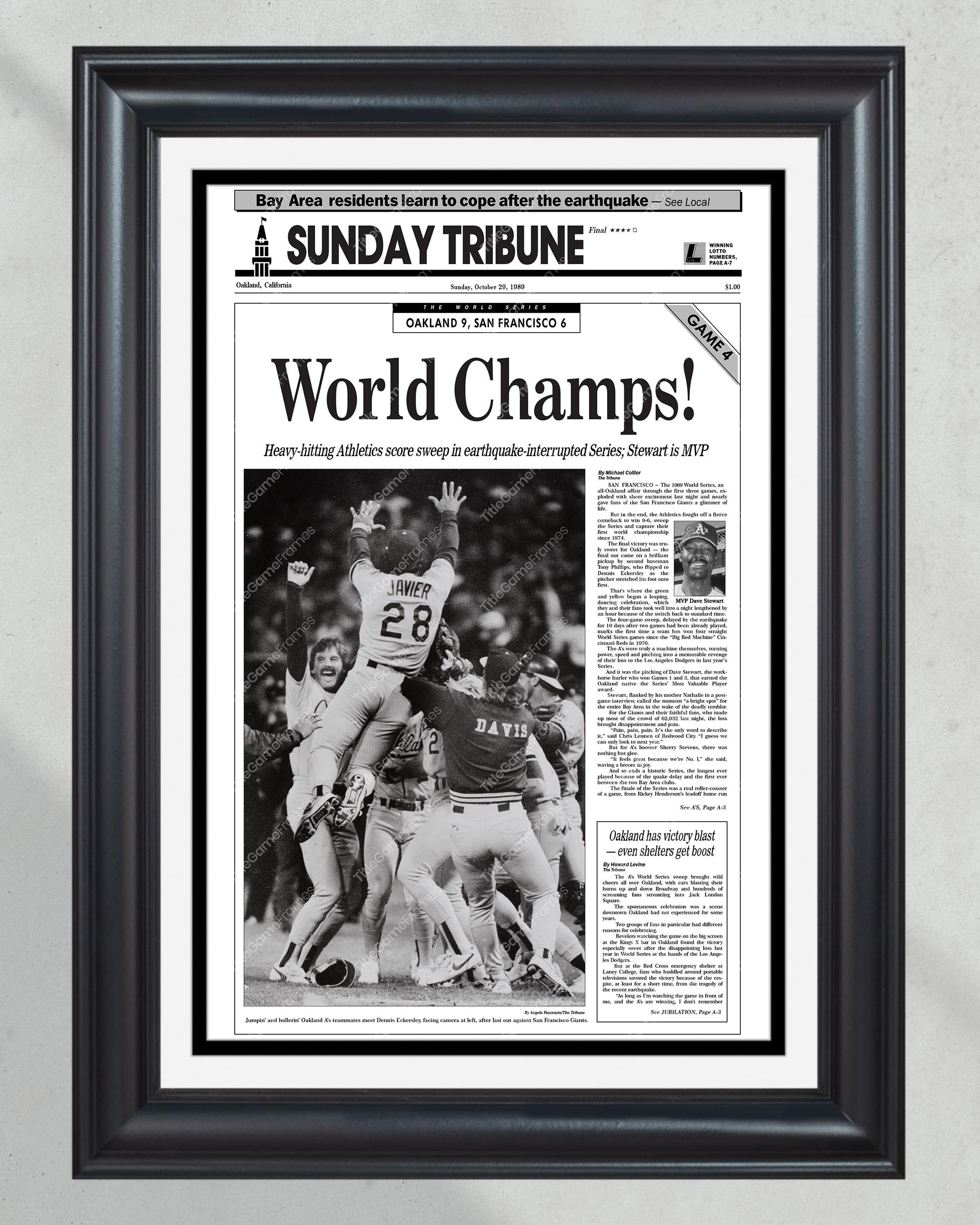 1989 Oakland As World Series Champions Framed Front Page Newspaper Print PT60836