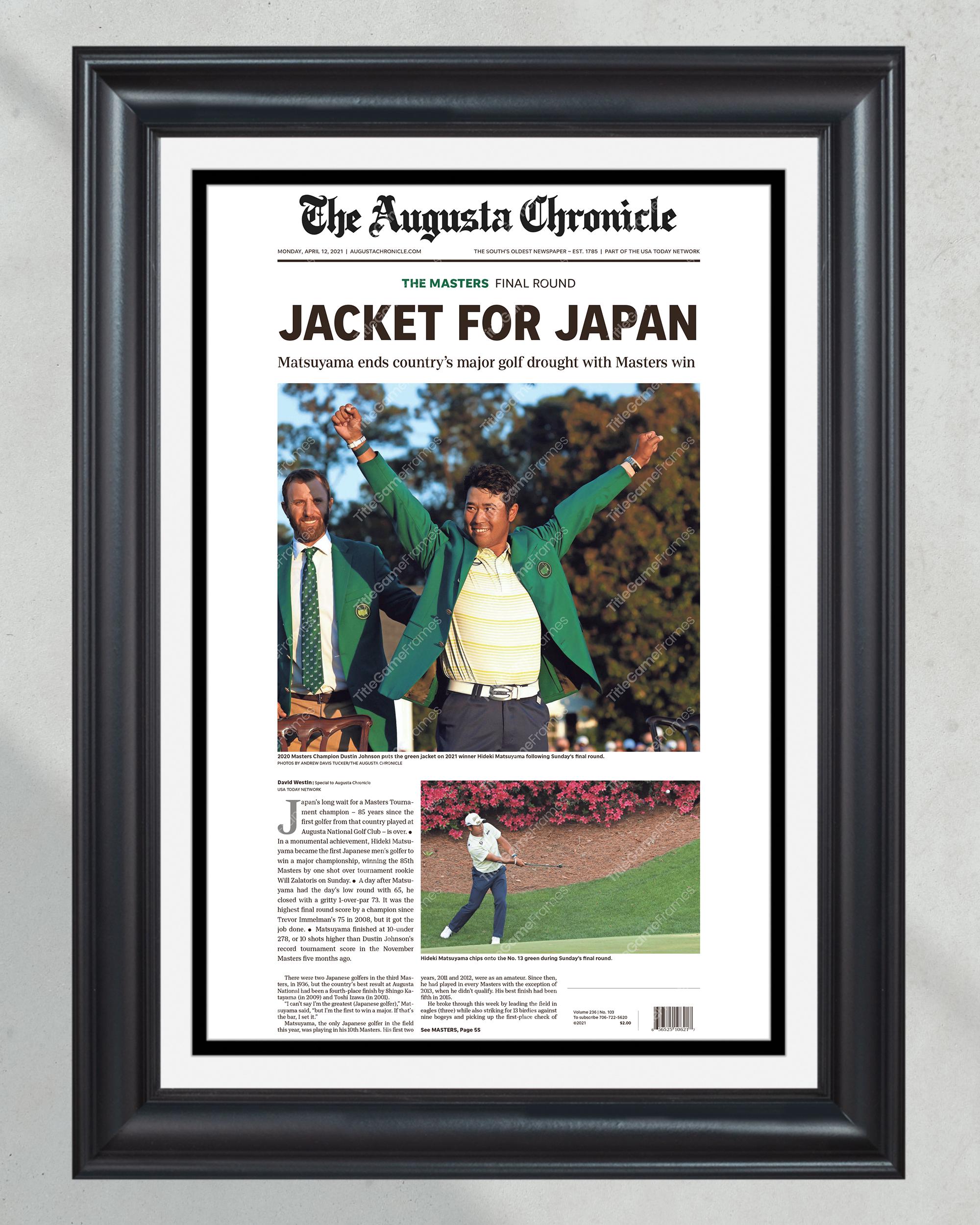 2021 Masters PGA Championship Framed Front Page Newspaper Print Hideki Matsuyama Japan PT60400
