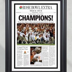 2005 Texas Longhorns NCAA Rose Bowl College Football Champions Framed Front Page Newspaper Print