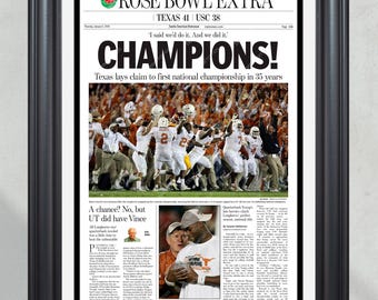 2005 Texas Longhorns NCAA Rose Bowl champions de football universitaire encadrée première page impression de journal